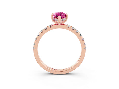 Rose gold Marquise Cut Pink Sapphire Pave Band Solitaire Ring with Four-Prong Setting_15