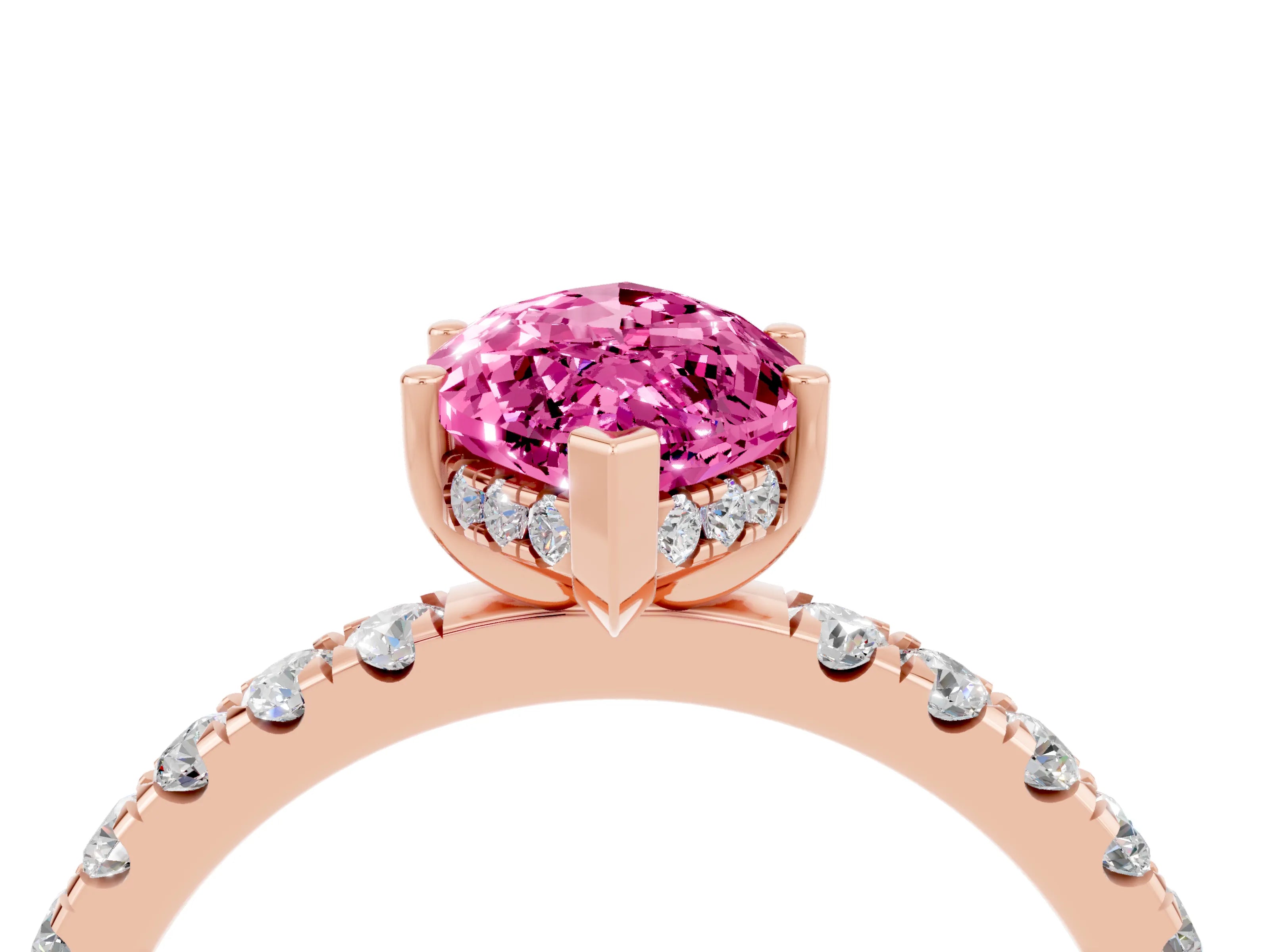 Rose gold Marquise Cut Pink Sapphire Pave Band Solitaire Ring with Four-Prong Setting_16