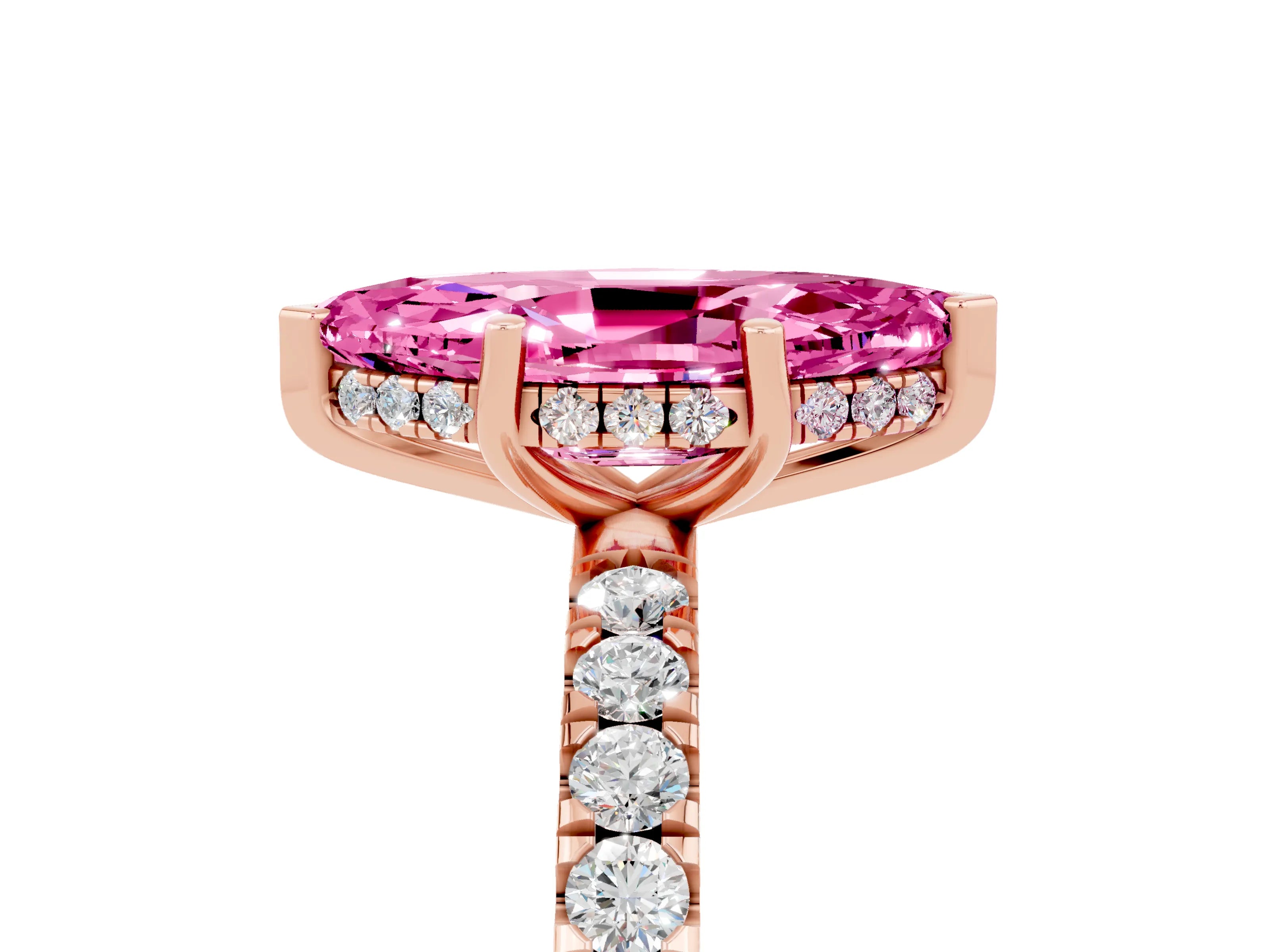 Rose gold Marquise Cut Pink Sapphire Pave Band Solitaire Ring with Four-Prong Setting_17