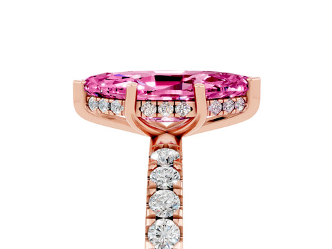 Rose gold Marquise Cut Pink Sapphire Pave Band Solitaire Ring with Four-Prong Setting_17
