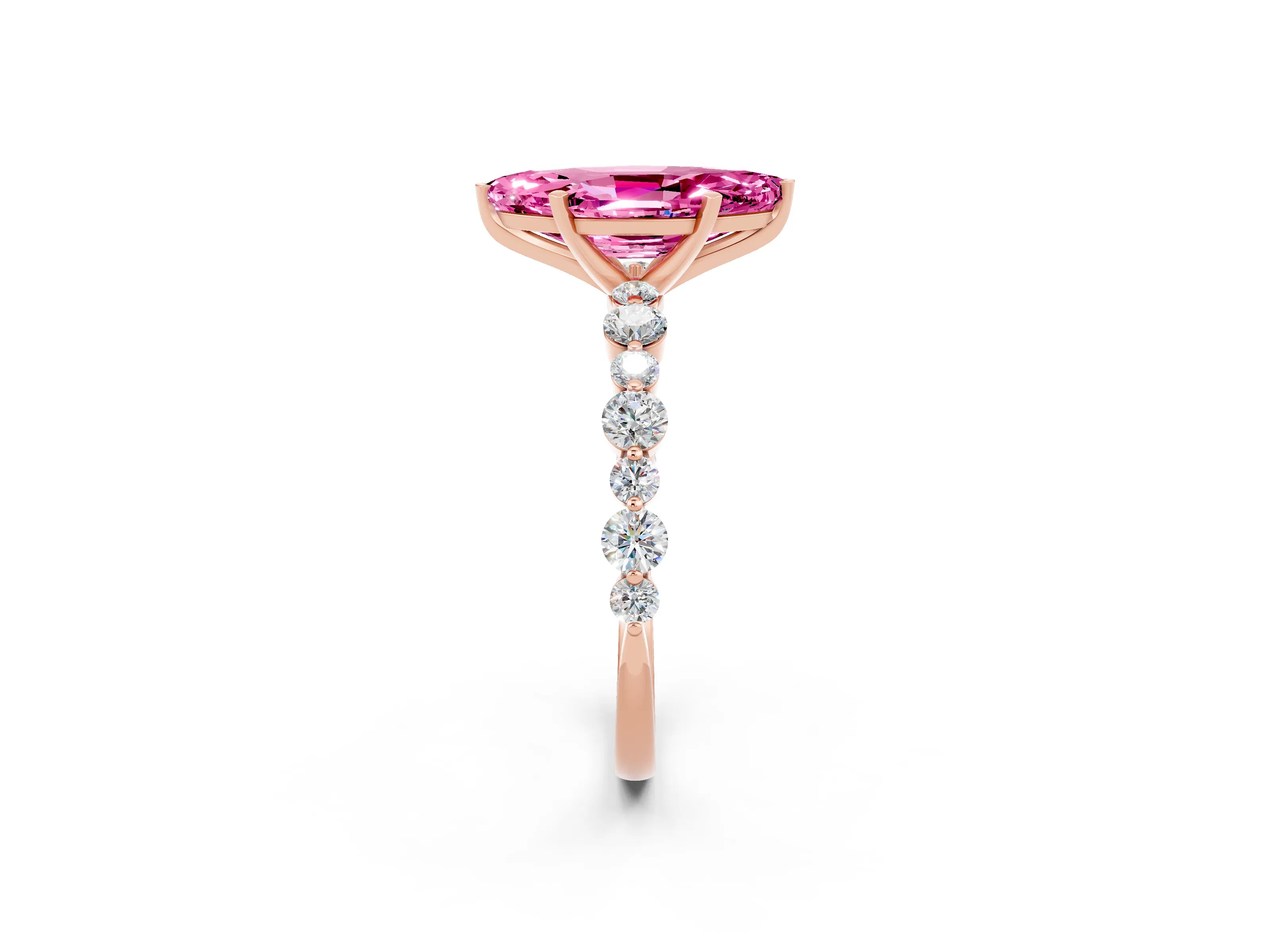 Rose gold Marquise Cut Pink Sapphire Prong Set Engagement Ring with Pavé Band_14