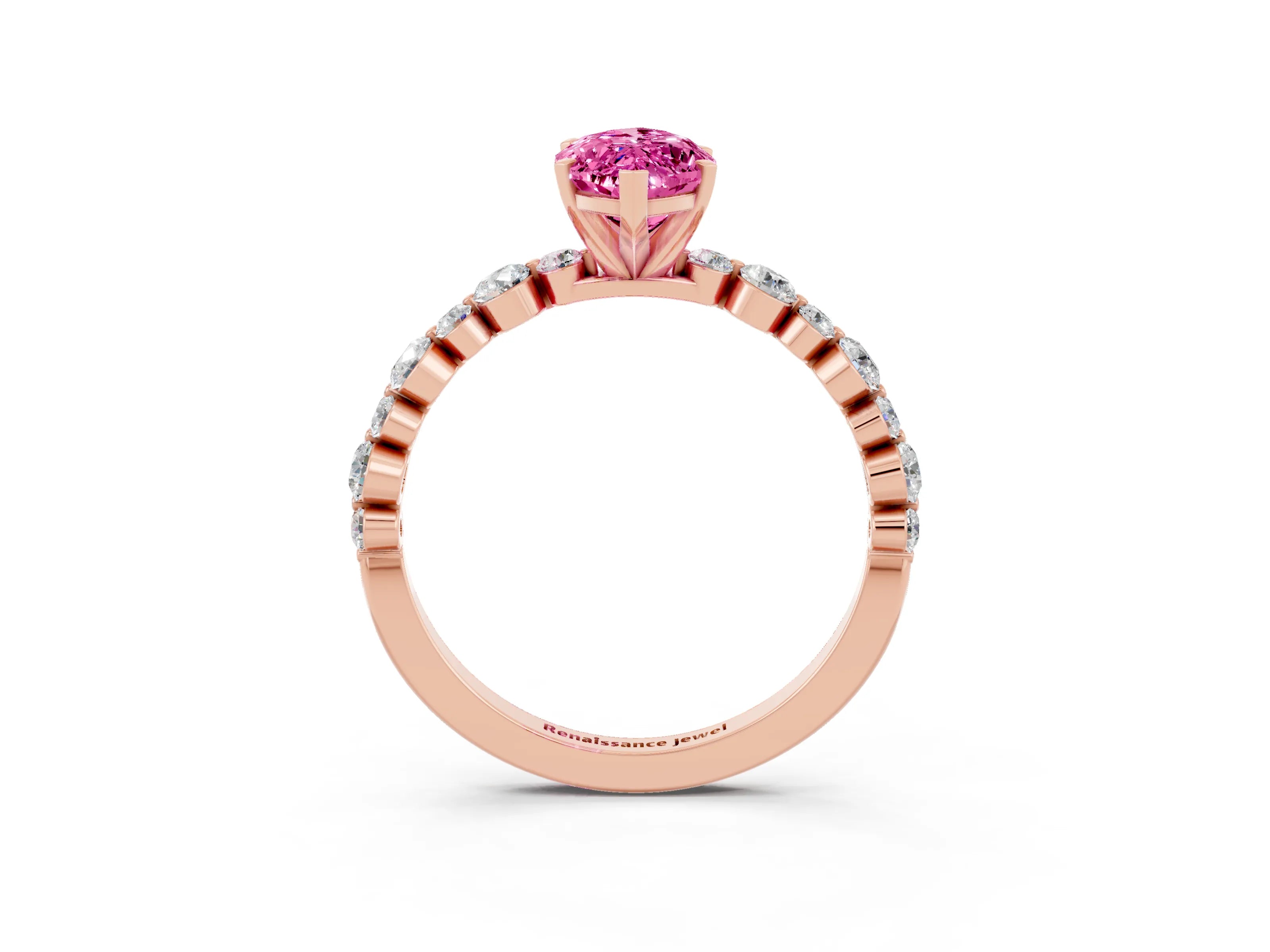 Rose gold Marquise Cut Pink Sapphire Prong Set Engagement Ring with Pavé Band_15