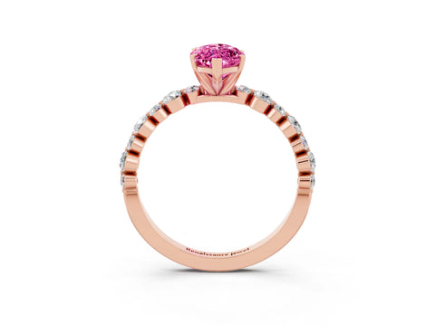 Rose gold Marquise Cut Pink Sapphire Prong Set Engagement Ring with Pavé Band_15