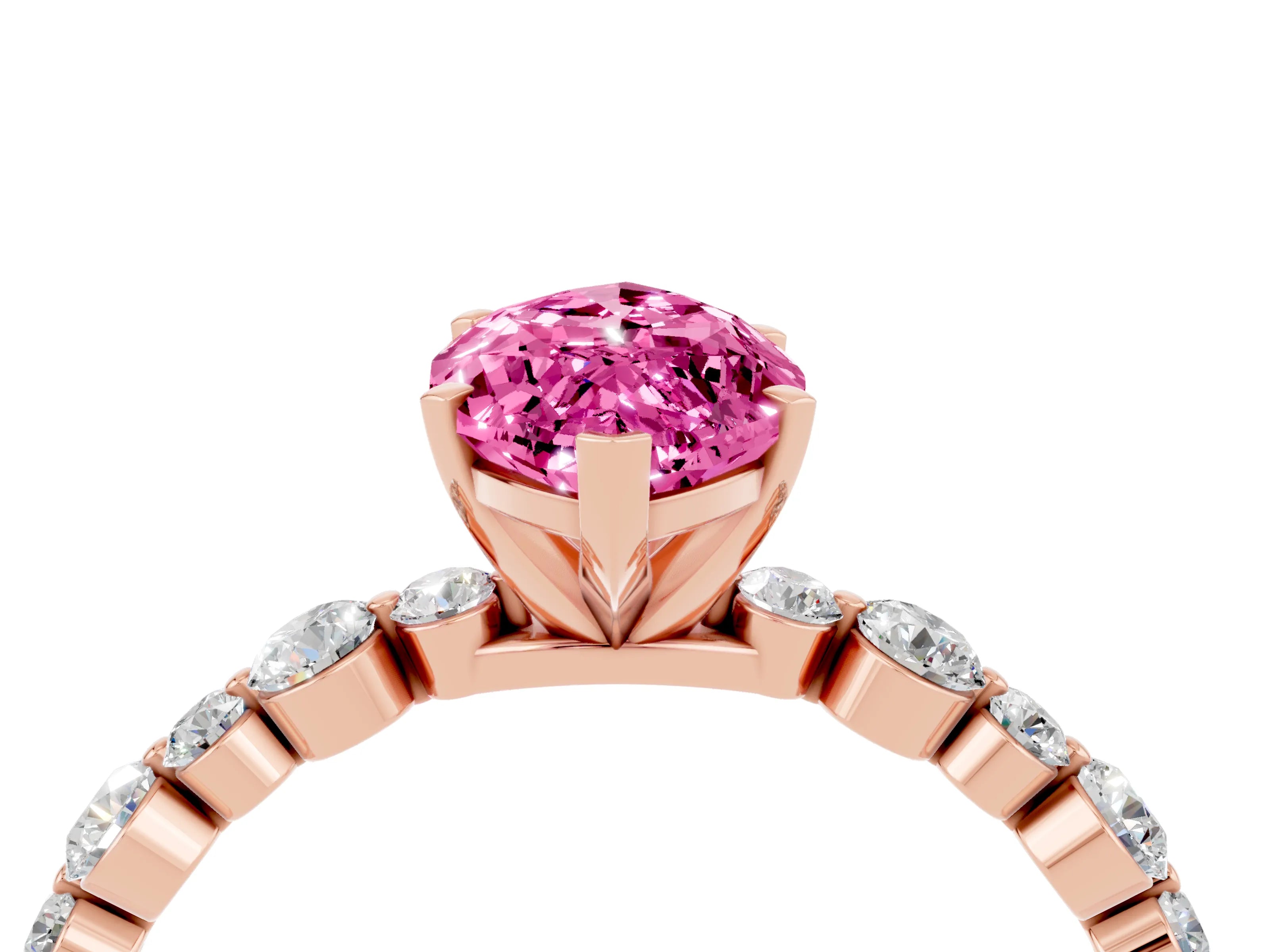 Rose gold Marquise Cut Pink Sapphire Prong Set Engagement Ring with Pavé Band_16