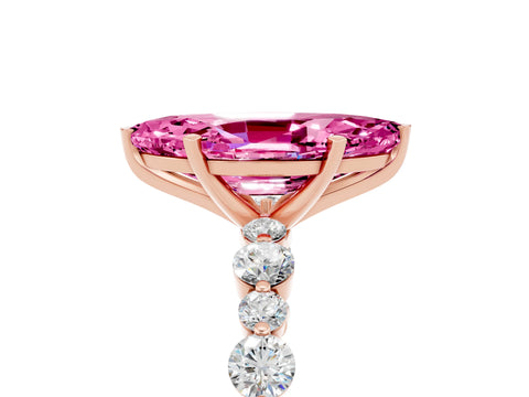 Rose gold Marquise Cut Pink Sapphire Prong Set Engagement Ring with Pavé Band_17