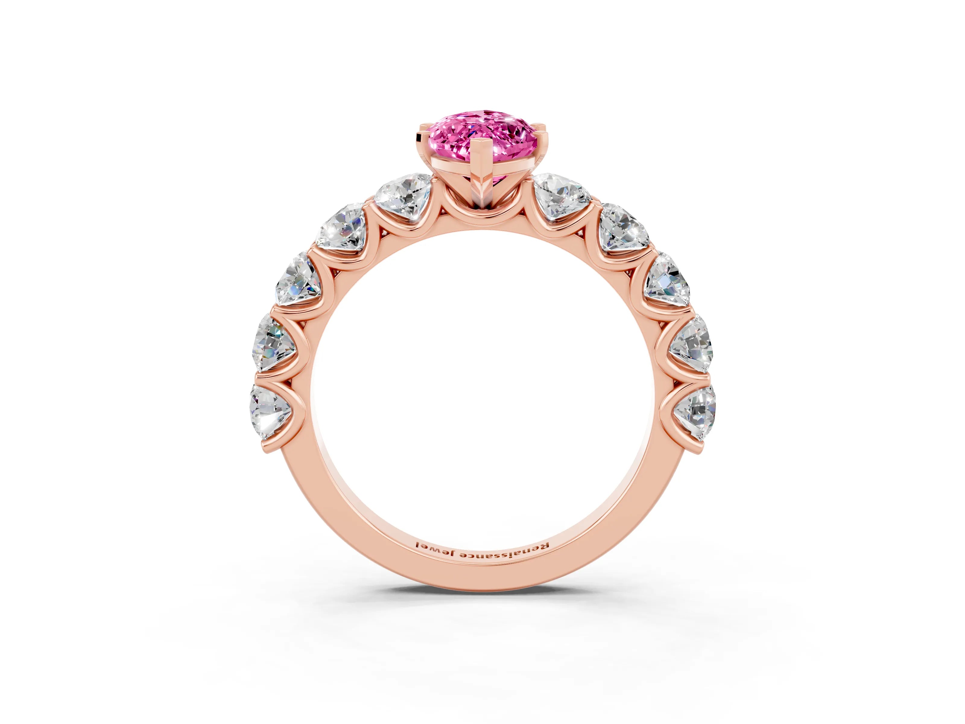 Rose gold Marquise Cut Pink Sapphire Prong Setting with Side Stones on a Pave Band_27