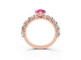 Rose gold Marquise Cut Pink Sapphire Prong Setting with Side Stones on a Pave Band_27