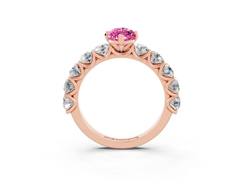 Rose gold Marquise Cut Pink Sapphire Prong Setting with Side Stones on a Pave Band_27