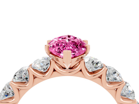 Rose gold Marquise Cut Pink Sapphire Prong Setting with Side Stones on a Pave Band_28