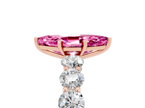 Rose gold Marquise Cut Pink Sapphire Prong Setting with Side Stones on a Pave Band_29