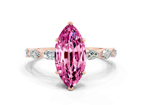 Rose gold Marquise Cut Pink Sapphire Ring with Marquise Side Stones and Prong Setting_12