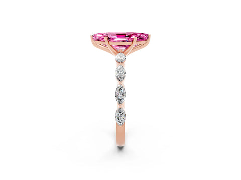 Rose gold Marquise Cut Pink Sapphire Ring with Marquise Side Stones and Prong Setting_14