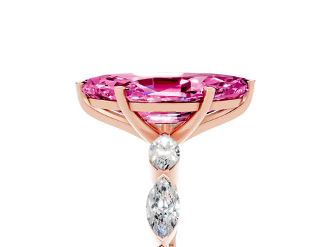 Rose gold Marquise Cut Pink Sapphire Ring with Marquise Side Stones and Prong Setting_17