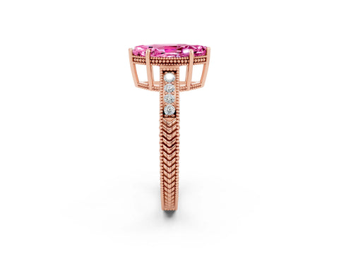 Rose gold Marquise Cut Pink Sapphire Ring with Milgrain Pavé Band and Four-Prong Setting_38