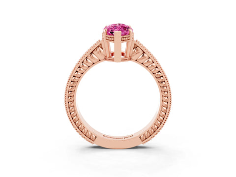 Rose gold Marquise Cut Pink Sapphire Ring with Milgrain Pavé Band and Four-Prong Setting_39