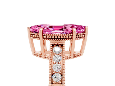 Rose gold Marquise Cut Pink Sapphire Ring with Milgrain Pavé Band and Four-Prong Setting_41