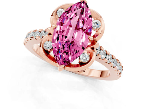 Rose gold Marquise Cut Pink Sapphire Ring with Pavé Band and Floral Prong Setting_1