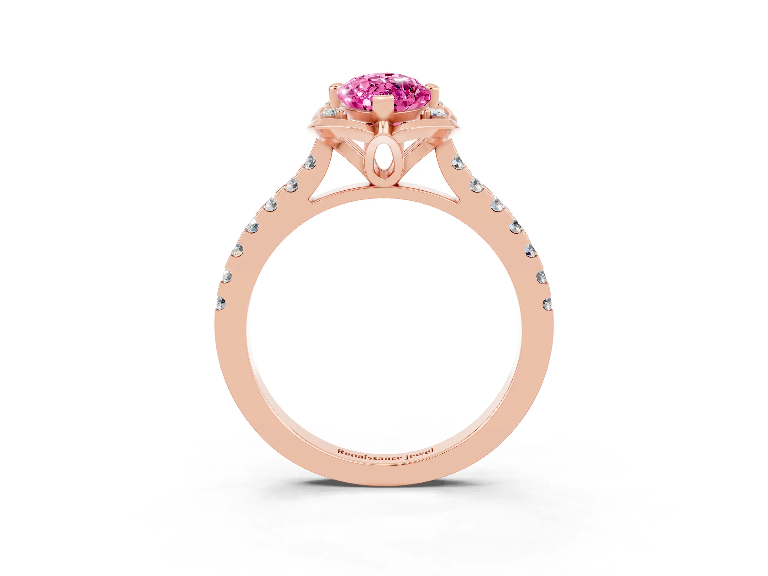 Rose gold Marquise Cut Pink Sapphire Ring with Pavé Band and Floral Prong Setting_3