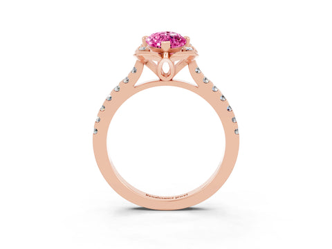 Rose gold Marquise Cut Pink Sapphire Ring with Pavé Band and Floral Prong Setting_3
