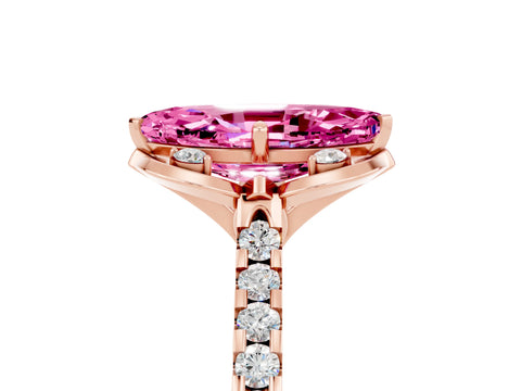 Rose gold Marquise Cut Pink Sapphire Ring with Pavé Band and Floral Prong Setting_5