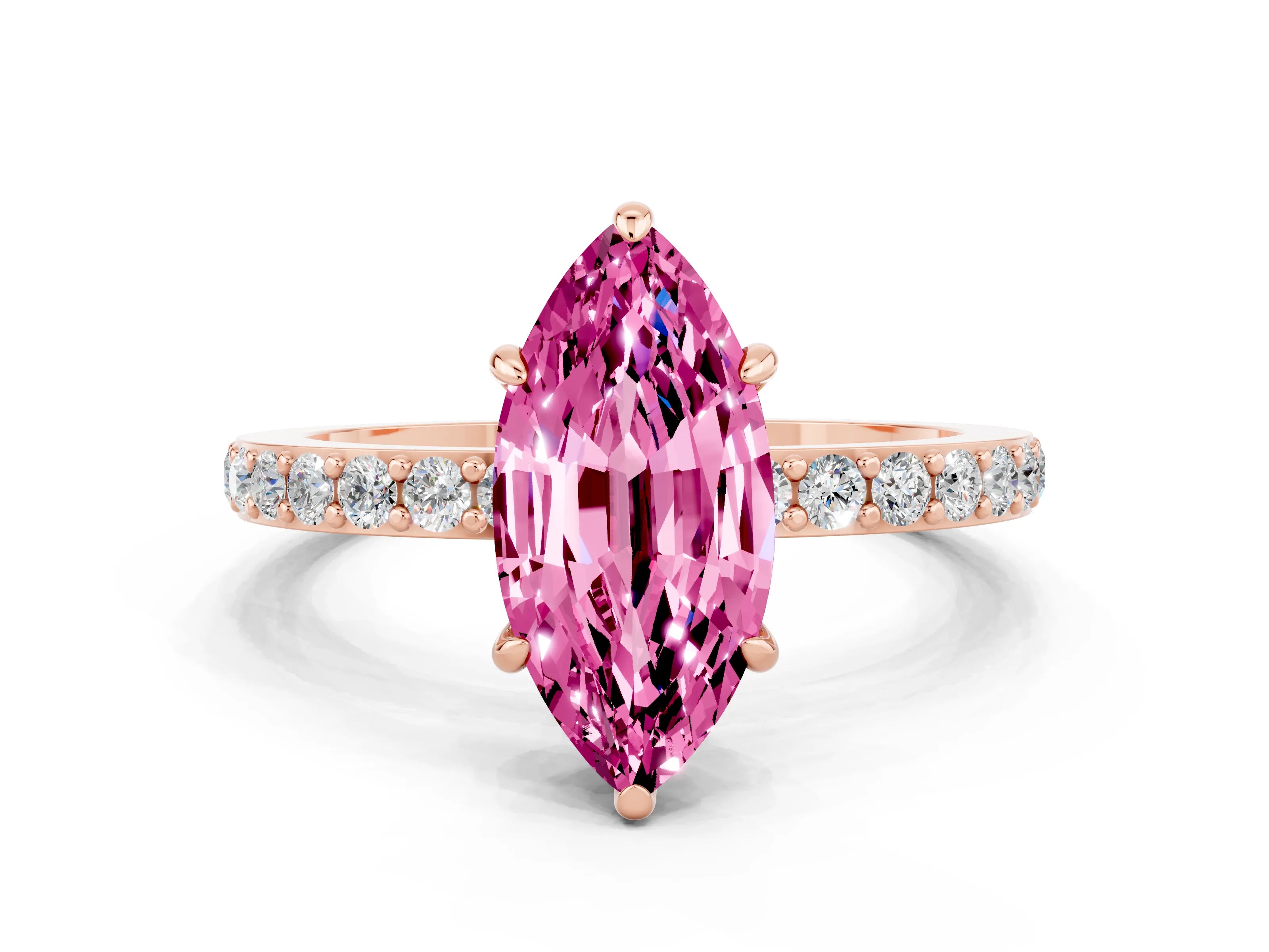 Rose gold Marquise Cut Pink Sapphire Ring with Pavé Band and Four-Prong Setting_24