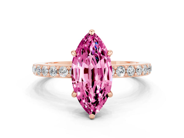 Rose gold Marquise Cut Pink Sapphire Pavé Engagement Ring with Round  Accents and Prong Setting