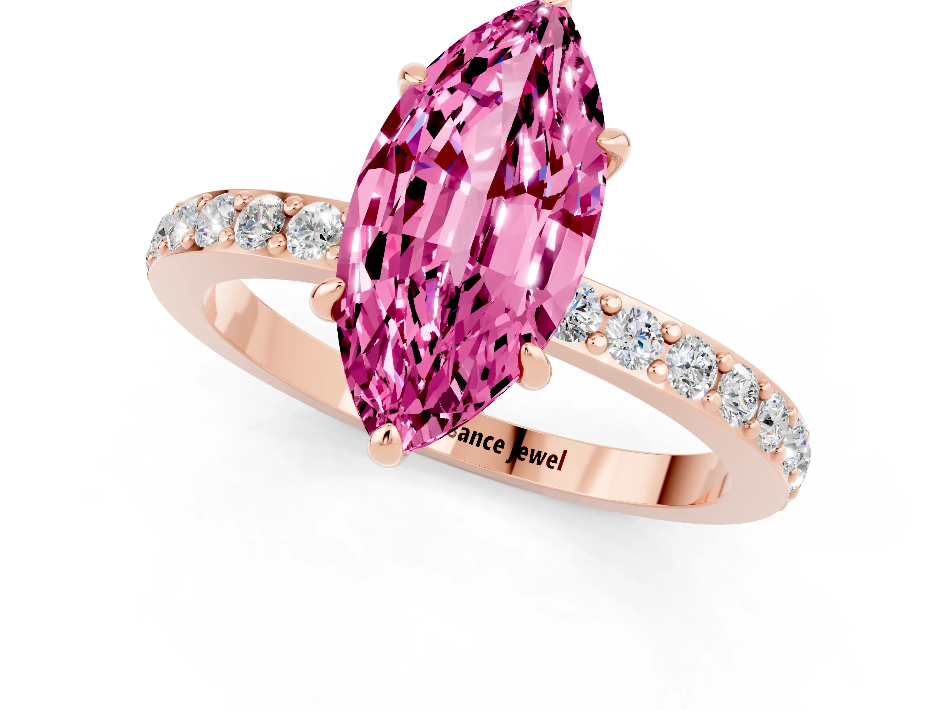 Rose gold Marquise Cut Pink Sapphire Ring with Pavé Band and Four-Prong Setting_25