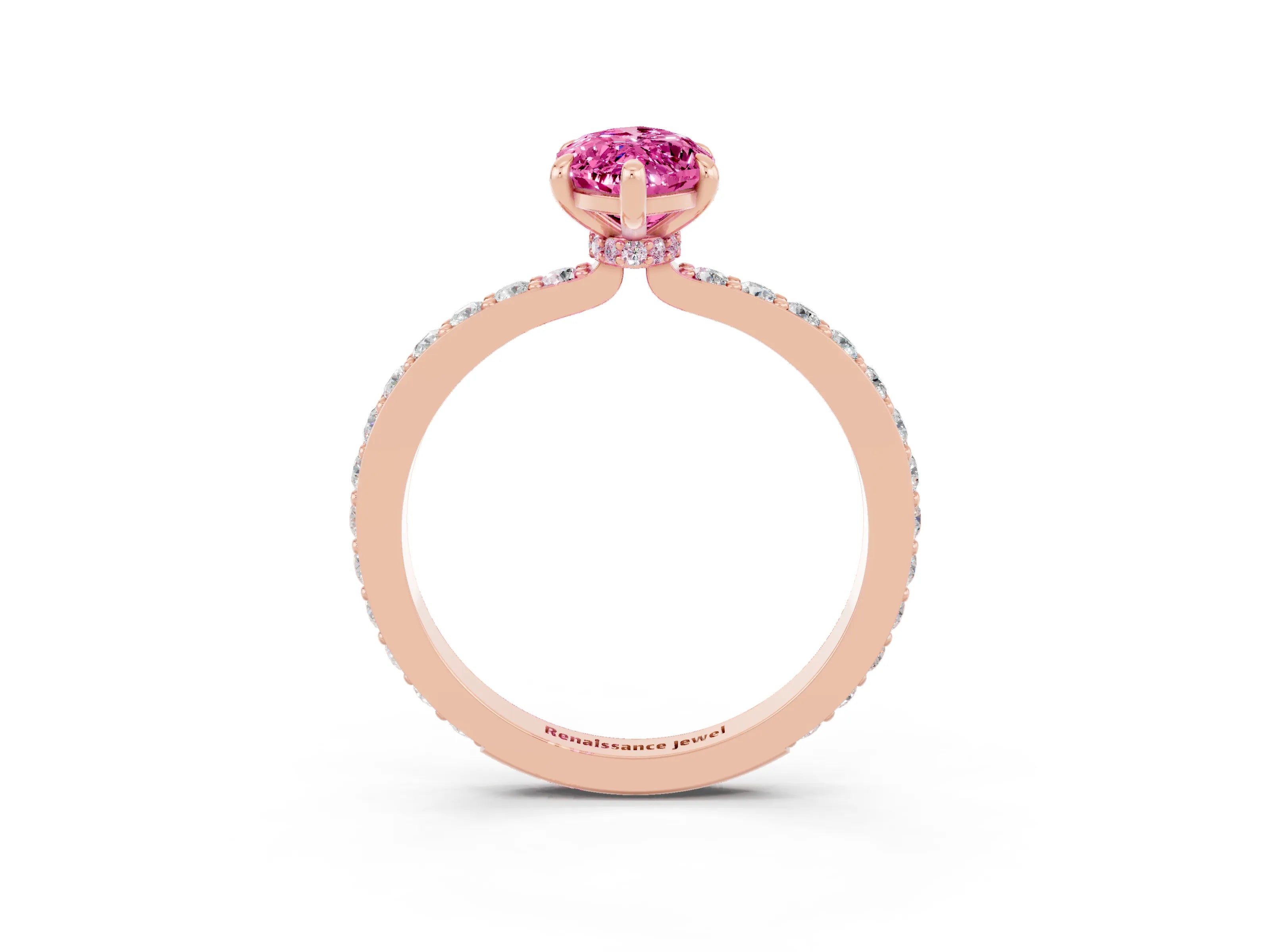 Rose gold Marquise Cut Pink Sapphire Ring with Pavé Band and Four-Prong Setting_27