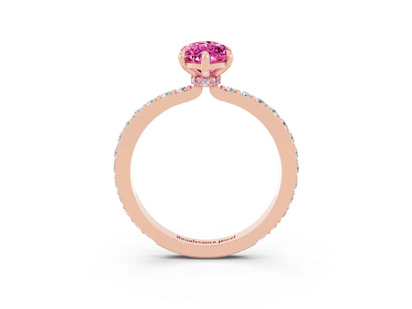 Rose gold Marquise Cut Pink Sapphire Pavé Engagement Ring with Round  Accents and Prong Setting