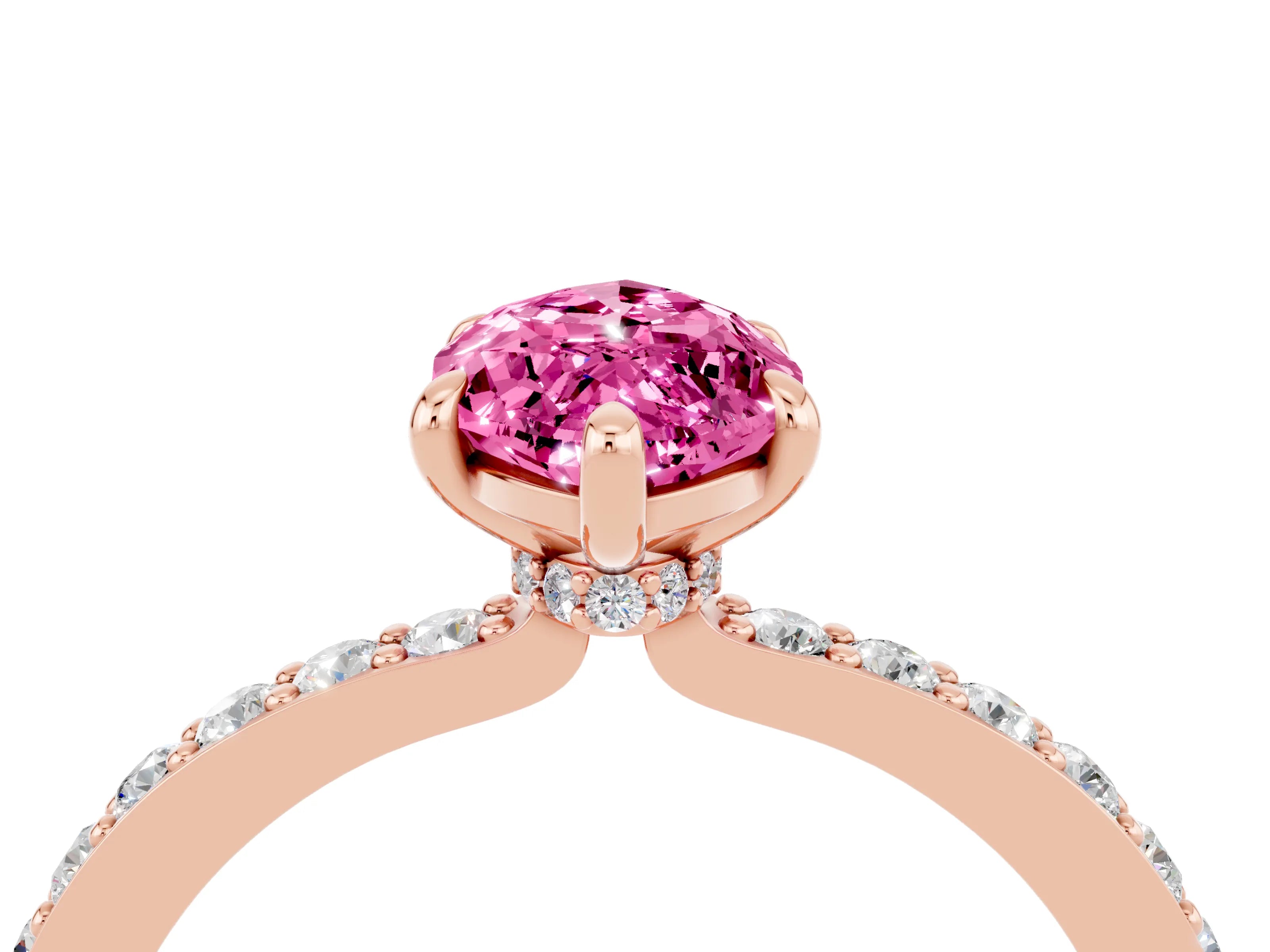 Rose gold Marquise Cut Pink Sapphire Ring with Pavé Band and Four-Prong Setting_28
