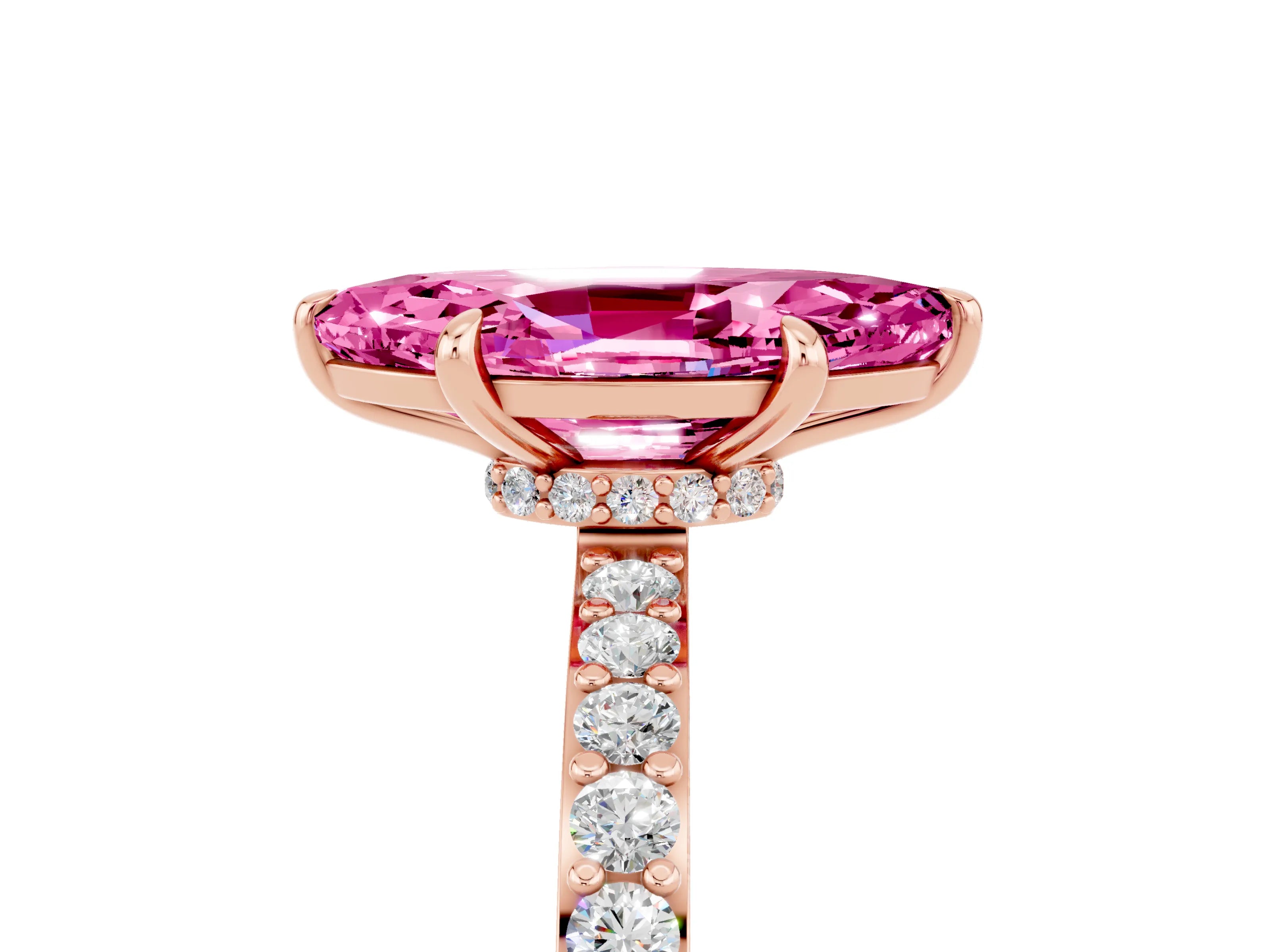 Rose gold Marquise Cut Pink Sapphire Ring with Pavé Band and Four-Prong Setting_29