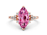 Rose gold Marquise Cut Pink Sapphire Ring with Side Stones and Four-Prong Setting_60
