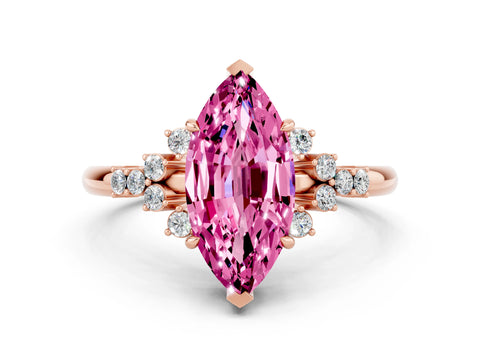 Rose gold Marquise Cut Pink Sapphire Ring with Side Stones and Four-Prong Setting_60