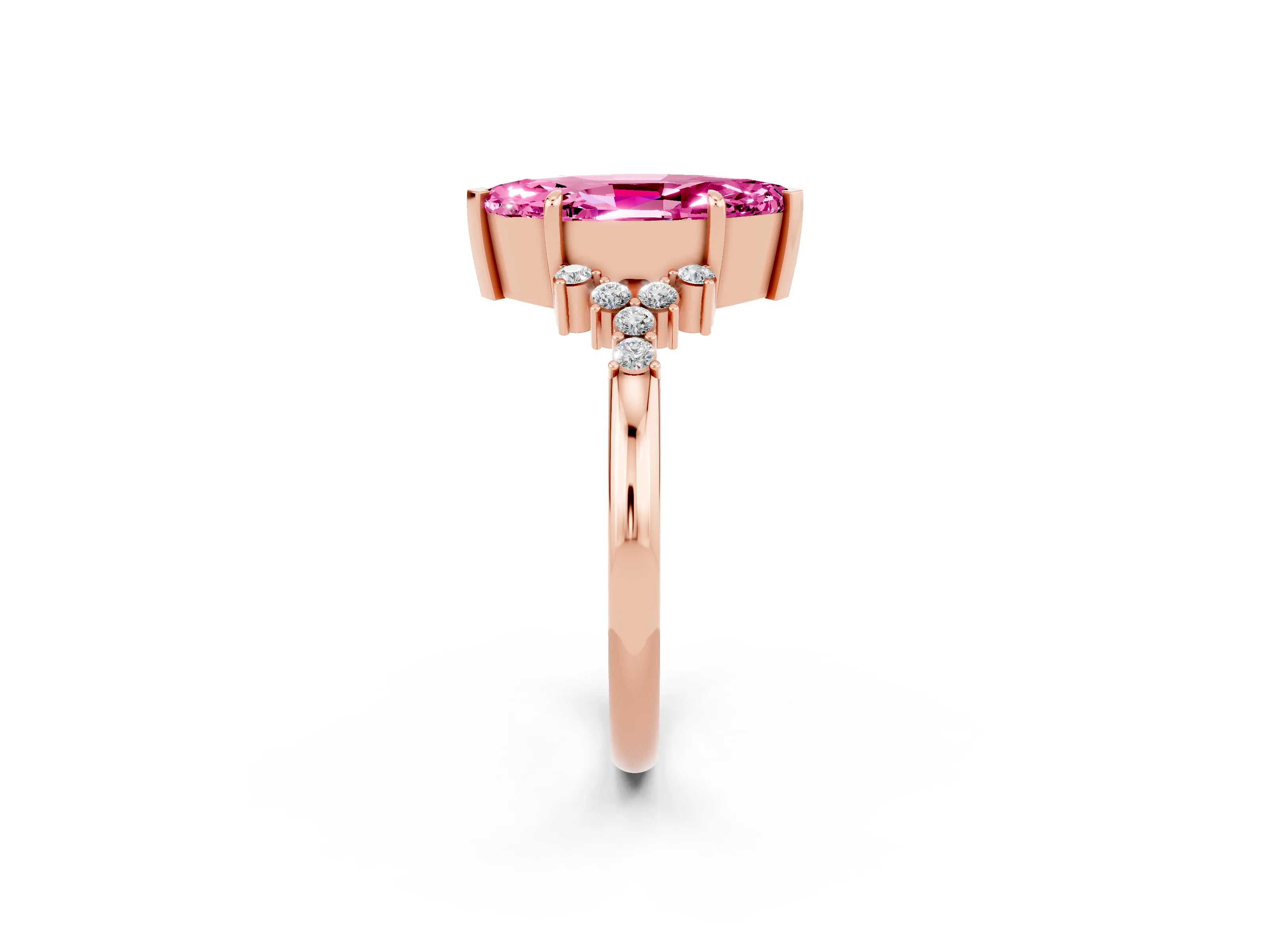 Rose gold Marquise Cut Pink Sapphire Ring with Side Stones and Four-Prong Setting_62