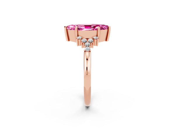 Rose gold Marquise Cut Pink Sapphire Ring with Side Stones and Four-Prong Setting