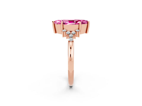 Rose gold Marquise Cut Pink Sapphire Ring with Side Stones and Four-Prong Setting_62