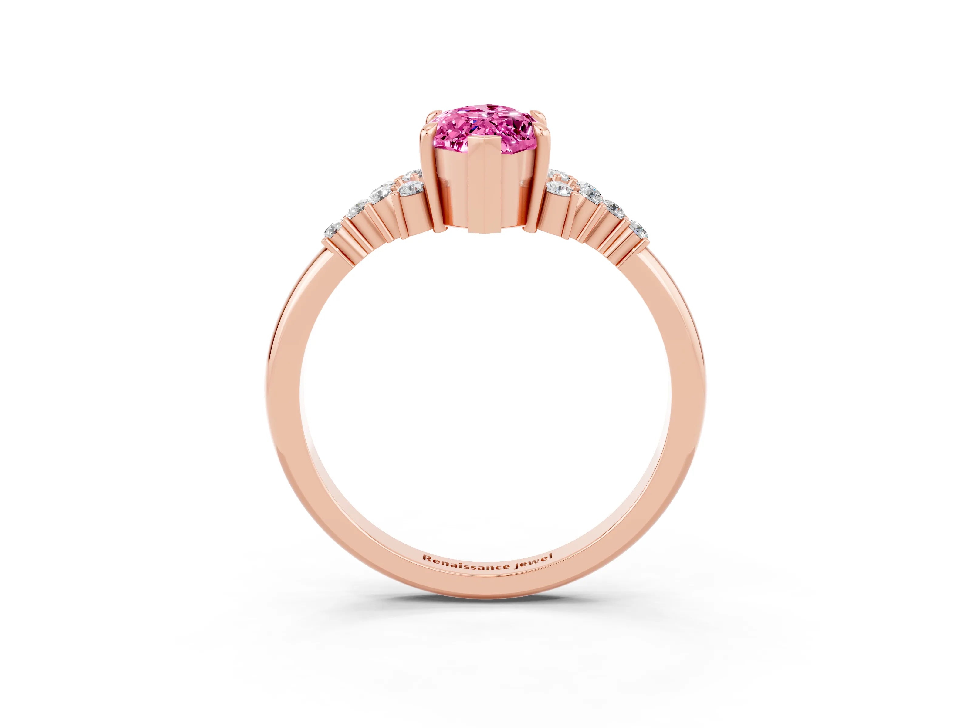Rose gold Marquise Cut Pink Sapphire Ring with Side Stones and Four-Prong Setting_63