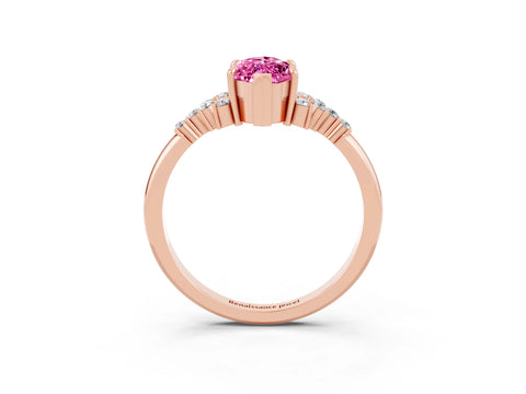Rose gold Marquise Cut Pink Sapphire Ring with Side Stones and Four-Prong Setting_63