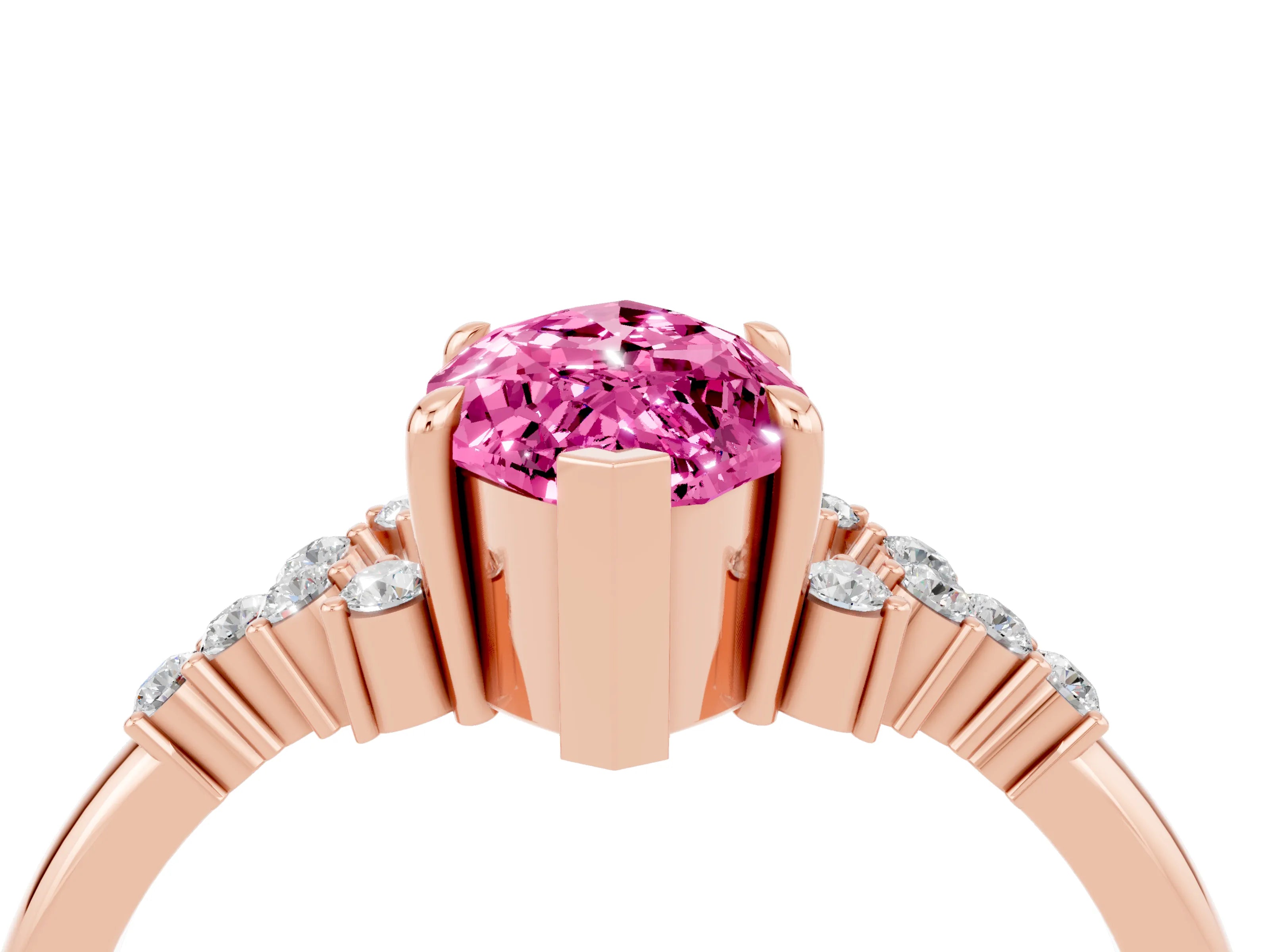 Rose gold Marquise Cut Pink Sapphire Ring with Side Stones and Four-Prong Setting_64
