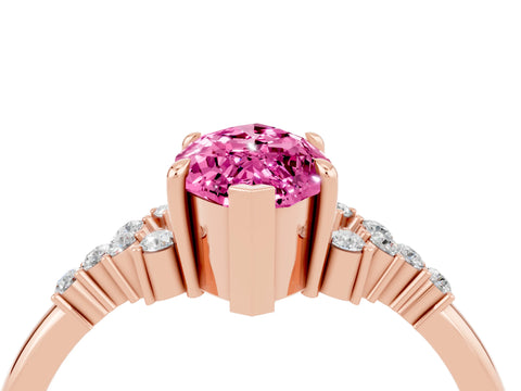 Rose gold Marquise Cut Pink Sapphire Ring with Side Stones and Four-Prong Setting_64