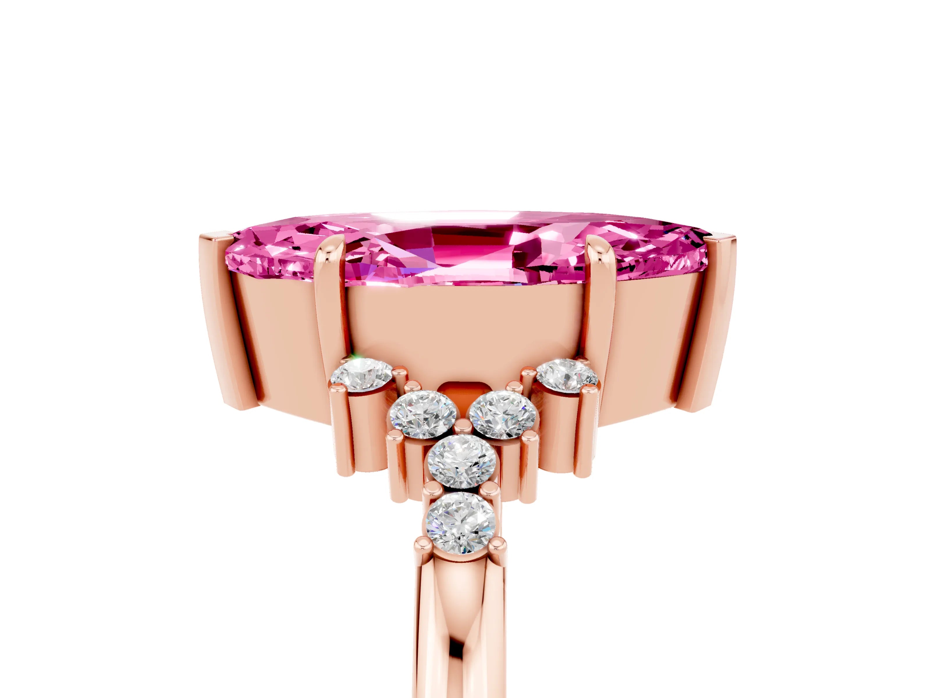 Rose gold Marquise Cut Pink Sapphire Ring with Side Stones and Four-Prong Setting_65