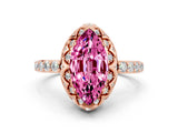 Rose gold Marquise Cut Pink Sapphire Scalloped Halo Engagement Ring with Round Shared Prong Band_12