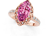 Rose gold Marquise Cut Pink Sapphire Scalloped Halo Engagement Ring with Round Shared Prong Band_13