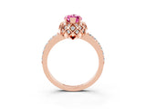 Rose gold Marquise Cut Pink Sapphire Scalloped Halo Engagement Ring with Round Shared Prong Band_15