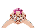 Rose gold Marquise Cut Pink Sapphire Scalloped Halo Engagement Ring with Round Shared Prong Band_16