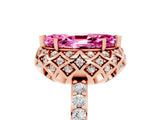 Rose gold Marquise Cut Pink Sapphire Scalloped Halo Engagement Ring with Round Shared Prong Band_17