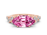Rose gold Marquise Cut Pink Sapphire Scattered Round Accent Ring with Prong Setting_12
