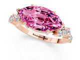 Rose gold Marquise Cut Pink Sapphire Scattered Round Accent Ring with Prong Setting_13