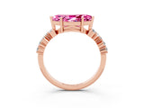 Rose gold Marquise Cut Pink Sapphire Scattered Round Accent Ring with Prong Setting_15