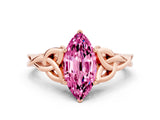 Rose gold Marquise Cut Pink Sapphire Solitaire Celtic Knot Ring with Four-Prong Setting_24